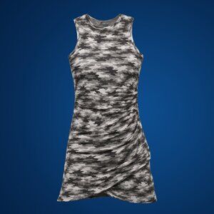 Ladies Shades Of Gray Camo Sleeveless Soft Dress Wrapped and Ruched Size Medium